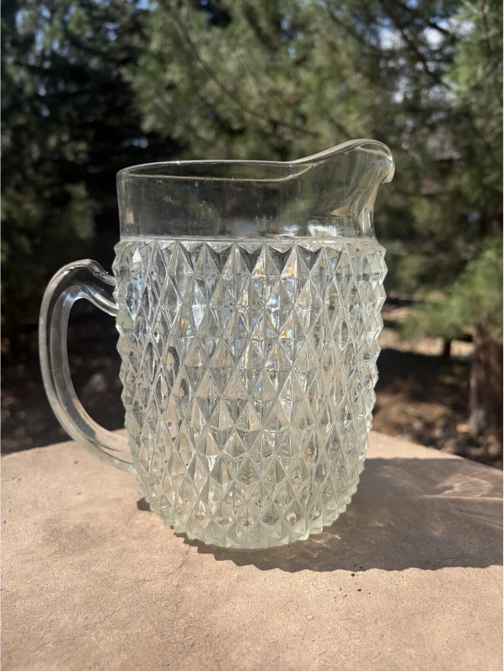 Indiana Glass Diamond Point Clear 52 oz Pitcher Heavy Pressed READ
